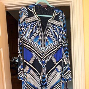Fashionable Hale Bob Geometric Design Exquisitely Beaded Long Sleeve Dress, XL